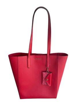 Michael Kors Red Saffiano Leather Tote Bag + Matching Key Wallet Charm